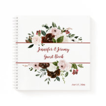 Libro de invitados boho Rojo Indio Marfil Verde Bo