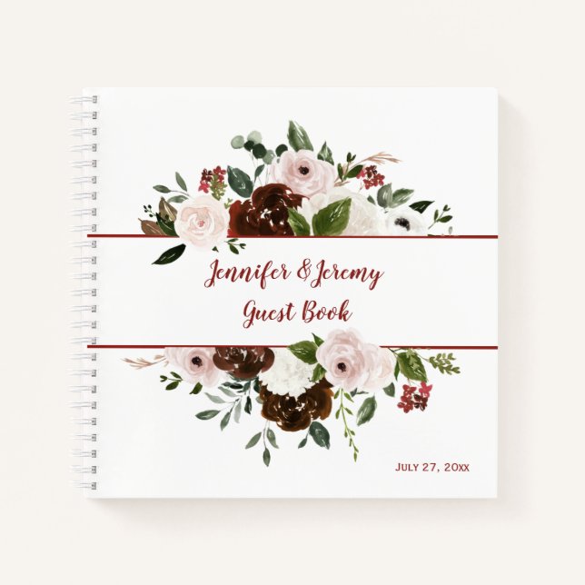 Libro de invitados boho Rojo Indio Marfil Verde Bo (Anverso)