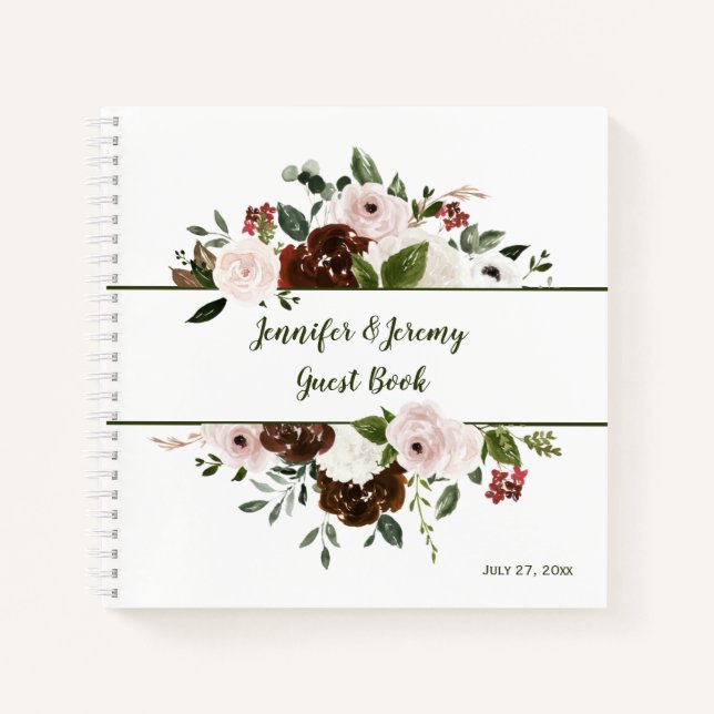 Libro de invitados boho Rojo Indio Marfil Verde Bo (Anverso)
