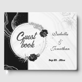 libro de invitados botánico elegante de plata y fl