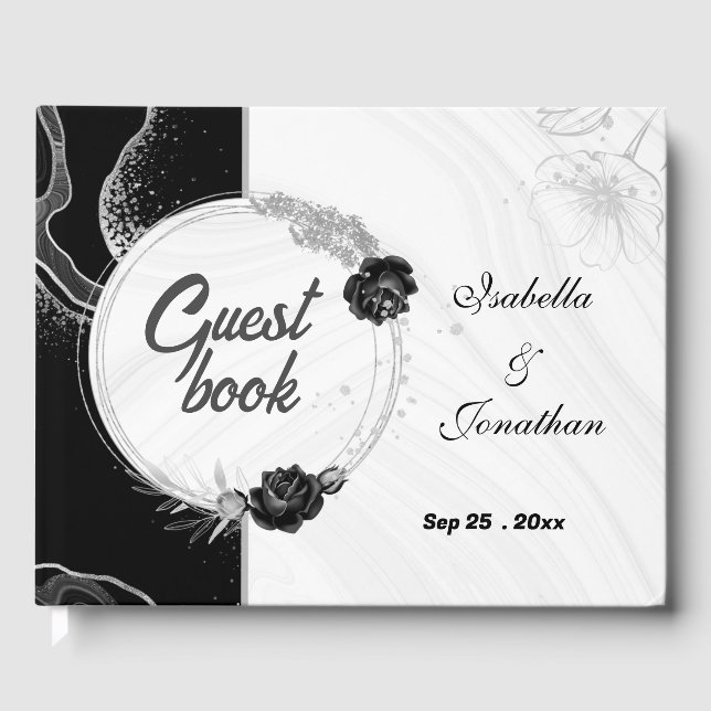 libro de invitados botánico elegante de plata y fl (Anverso)