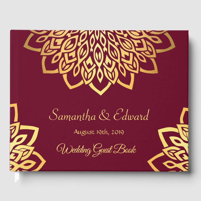 Libro de Invitados Burgundy Gold Elegant Wedding (Anverso)