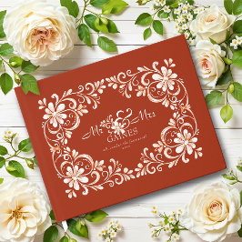 Libro de invitados Chic Boda de Sunset Rust Red Sh