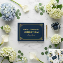 Libro de Invitados Chic Navy Gold Cumpleaños 80