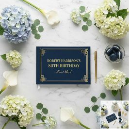 Libro de Invitados Chic Navy Gold Cumpleaños 80