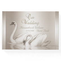 Libro de Invitados Cisnes Damask Crema Blanco Boda