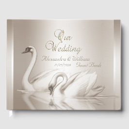 Libro de Invitados Cisnes Damask Crema Blanco Boda
