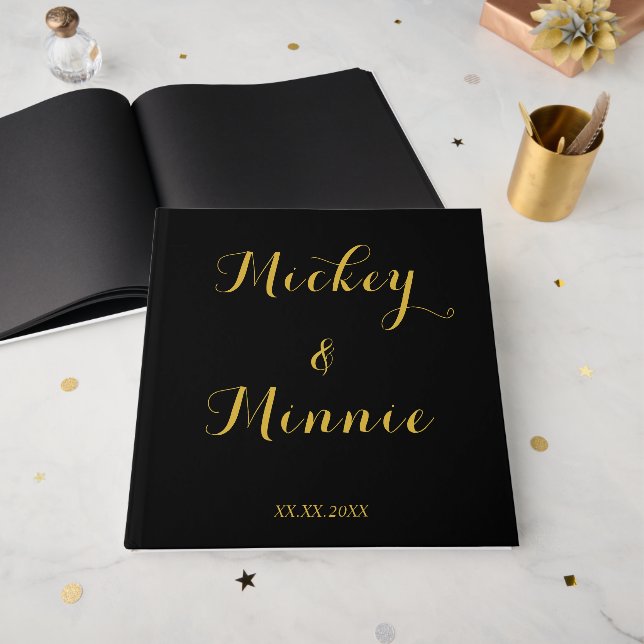 Libro de invitados clásico negro de 12"x12" con te (Anverso Abierto)