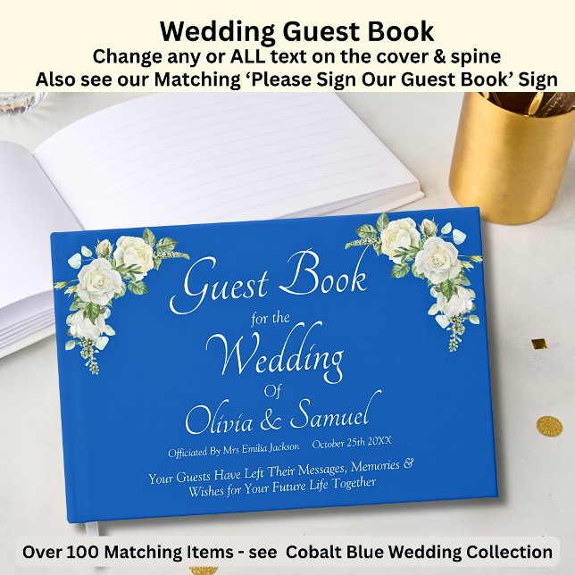 Libro de invitados Cobalt Roses azules y blancas (Subido por el creador)