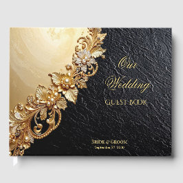 Libro de invitados con adornos florales dorados