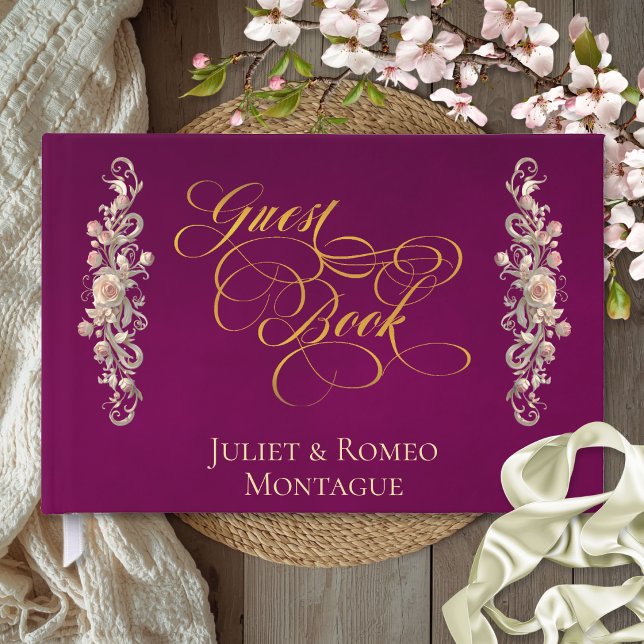 Libro de invitados con borde de rosa y monograma d (Subido por el creador)