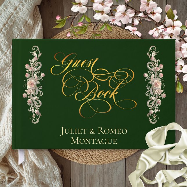Libro de invitados con borde de rosa y monograma d (Subido por el creador)