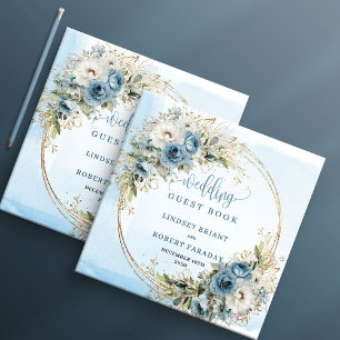 Libro de invitados con brillo dorado y vegetación