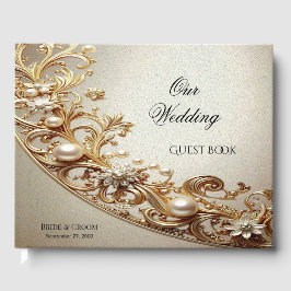 Libro de Invitados con Floritura Dorada Ornamentad