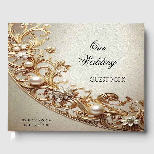 Libro de Invitados con Floritura Dorada Ornamentad (Anverso)