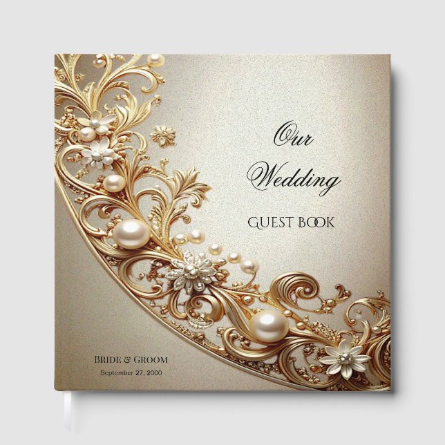 Libro de Invitados con Floritura Dorada Ornamentad (Anverso)