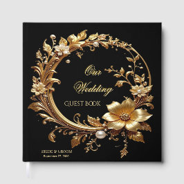 Libro de Invitados con Marco Adornado Floral Dorad