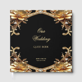 Libro de Invitados con Marco de Oro Elegante