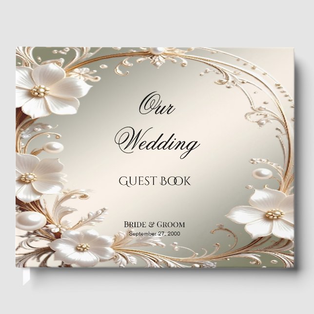 Libro de invitados con marco floral blanco ornamen (Anverso)
