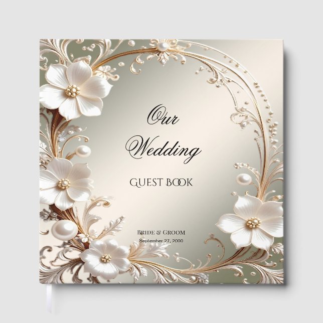 Libro de invitados con marco floral blanco ornamen (Anverso)