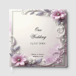 Libro de invitados con marco floral rosa