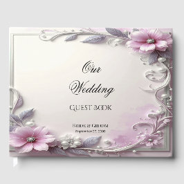 Libro de invitados con marco floral rosa
