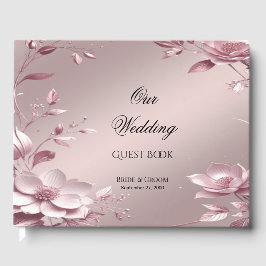 Libro de invitados con marco floral rosa delicado