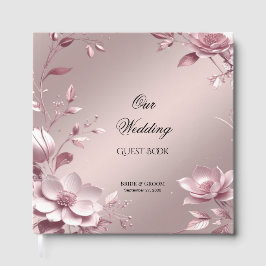 Libro de Invitados con Marco Floral Rosa Delicado