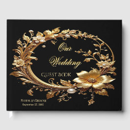 Libro de invitados con marco ornamental floral dor