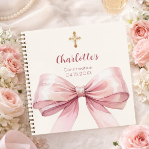 Libro de invitados Confirmación lazo rosa crema