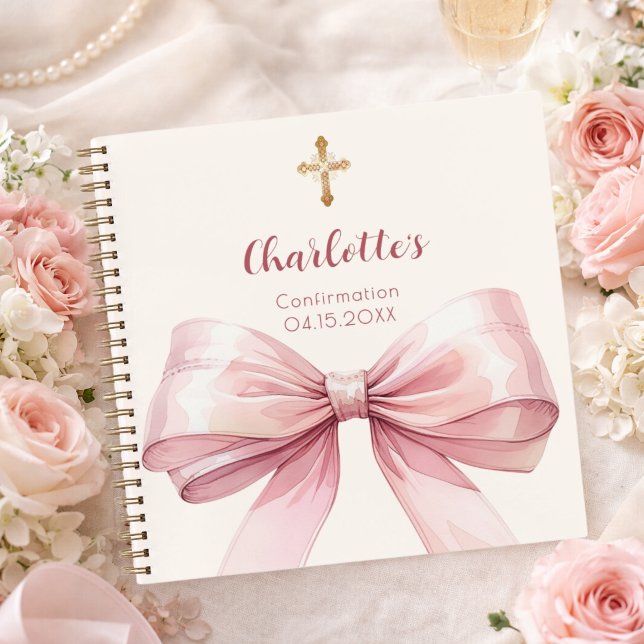 Libro de invitados Confirmación lazo rosa crema (Subido por el creador)