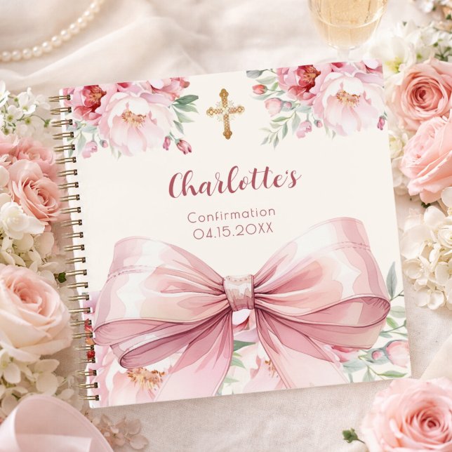 Libro de invitados Confirmación lazo rosa flores c (Subido por el creador)