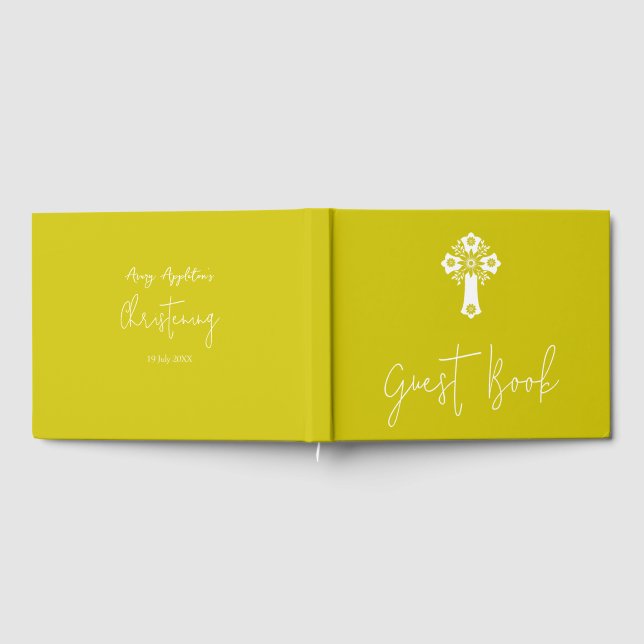 Libro de Invitados Cruz Floral Bautizo Amarillo (Lleno)