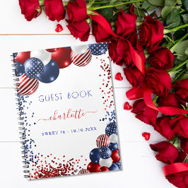 Libro de invitados Cumpleaños 16 rojo blanco azul 