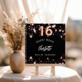 Libro de invitados Cumpleaños 16 rosa negra estrel