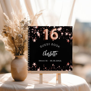 Libro de invitados Cumpleaños 16 rosa negra estrel