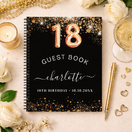 Libro de invitados cumpleaños 18 negro brillo oro 