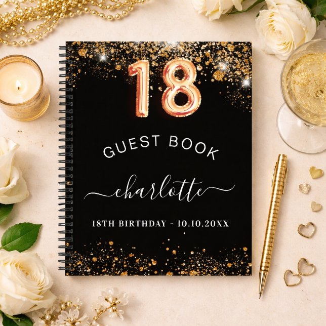 Libro de invitados cumpleaños 18 negro brillo oro  (Subido por el creador)