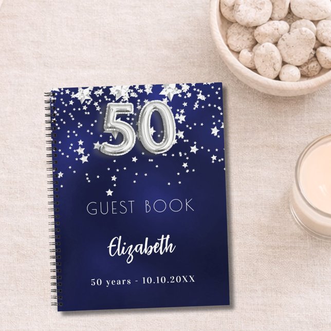 Libro de invitados cumpleaños 50 navy azul estrell (Subido por el creador)