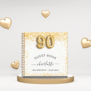 Libro de invitados cumpleaños 90 dorado blanco bri