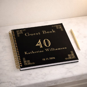 Libro de Invitados Cumpleaños Art Déco Negro Oro