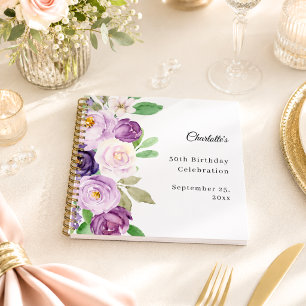 Libro de Invitados Cumpleaños Florales Violeta Púr
