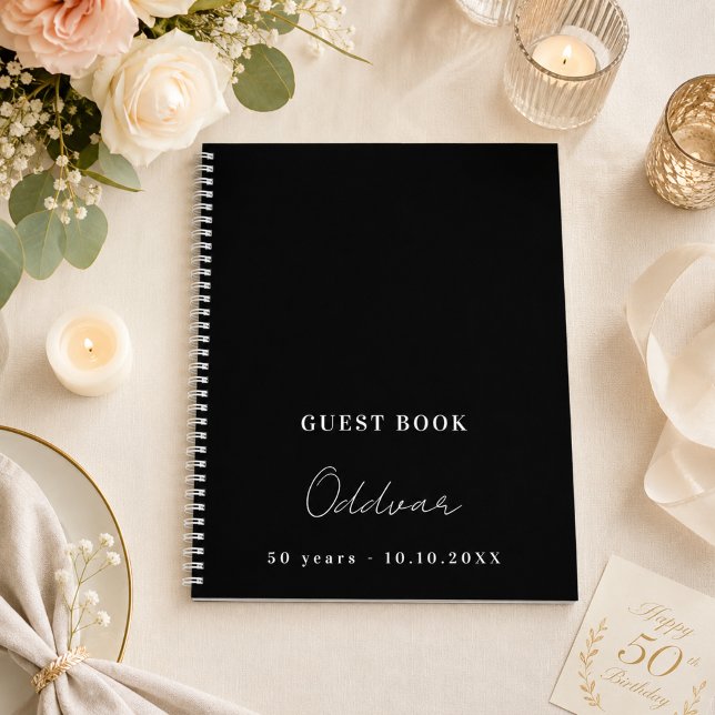 Libro de invitados cumpleaños negro blanco nombre  (Subido por el creador)