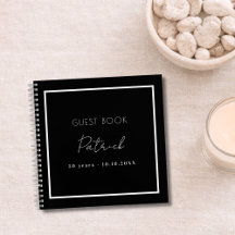 Libro de invitados cumpleaños negro blanco nombre 