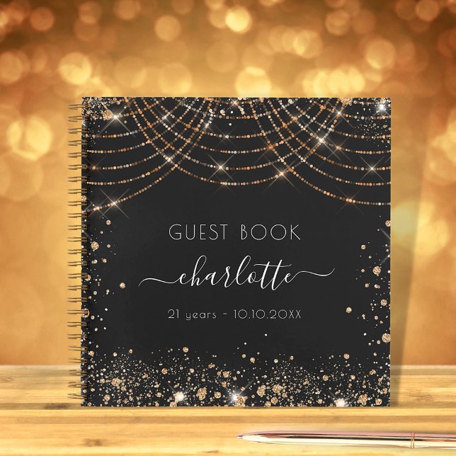 Libro de invitados cumpleaños negro brillo de oro  (Subido por el creador)