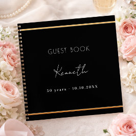 Libro de invitados cumpleaños negro dorado minimal