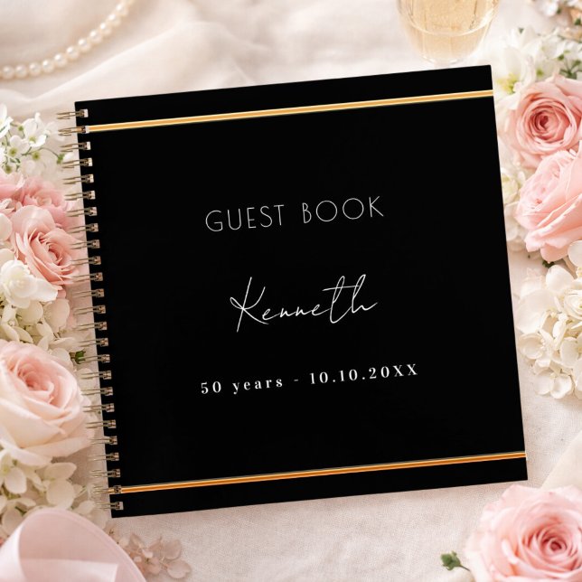 Libro de invitados cumpleaños negro dorado minimal (Subido por el creador)