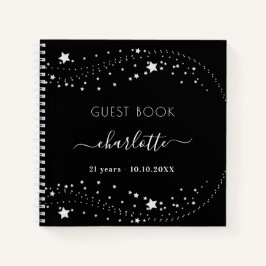 Libro de invitados cumpleaños negro estrellas plat
