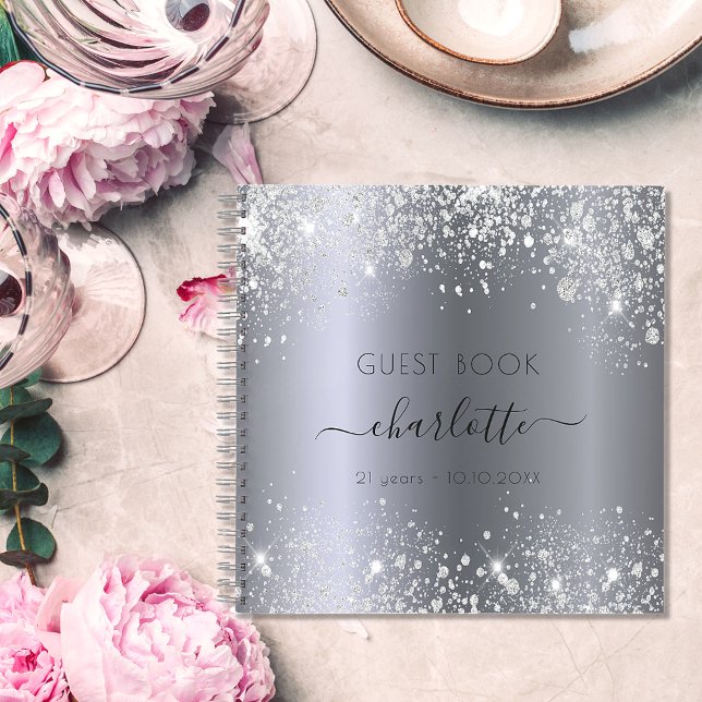 Libro de invitados cumpleaños plata brillo nombre (Subido por el creador)
