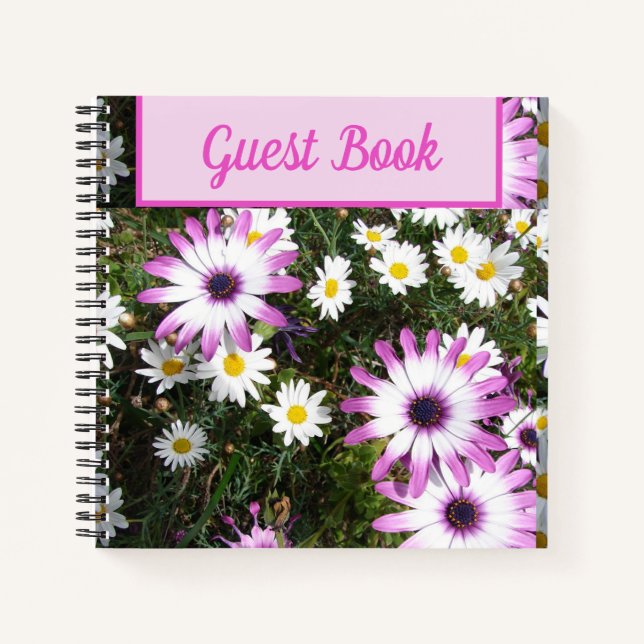 Libro de invitados Daisy Purple Pink flor floral (Anverso)